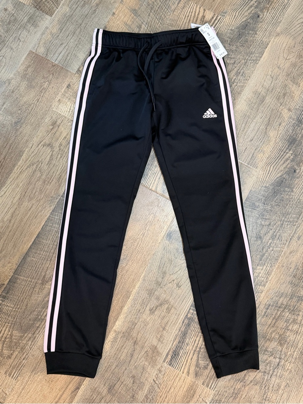 NWT - adidas Black Joggers with Light Pink Side Stripes women’s small